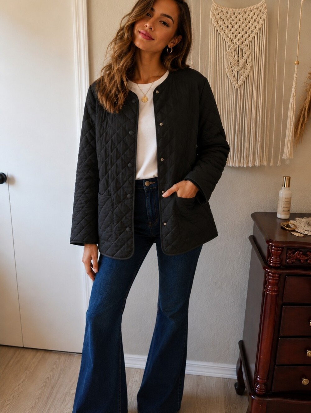 Anne Klein Black Quilted Jacket – Size L
